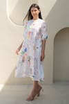 Buy_Merakus_Multi Color Cotton Poplin Print Bloom Scribble Round Neck Midi Dress _at_Aza_Fashions