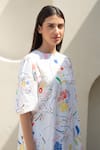 Shop_Merakus_Multi Color Cotton Poplin Print Bloom Scribble Round Neck Midi Dress _Online_at_Aza_Fashions