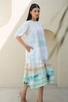 Buy_Merakus_Multi Color Cotton Poplin Print Moss Watercolor Effect Round Neck Midi Dress _Online_at_Aza_Fashions