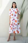 Buy_Merakus_Multi Color Cotton Poplin Print Bloom Round Neck Midi Dress _at_Aza_Fashions