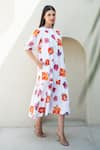 Shop_Merakus_Multi Color Cotton Poplin Print Bloom Round Neck Midi Dress _Online_at_Aza_Fashions