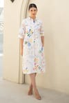 Buy_Merakus_Multi Color Cotton Poplin Print Bloom Scribble Collar Neck Shirt Dress _at_Aza_Fashions