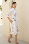 Merakus_Multi Color Cotton Poplin Print Bloom Scribble Collar Neck Shirt Dress _Online_at_Aza_Fashions