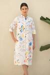 Buy_Merakus_Multi Color Cotton Poplin Print Bloom Scribble Collar Neck Shirt Dress _Online_at_Aza_Fashions