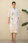 Shop_Merakus_Multi Color Cotton Poplin Print Bloom Scribble Collar Neck Shirt Dress _Online_at_Aza_Fashions