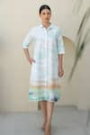 Buy_Merakus_Multi Color Cotton Poplin Print Moss Watercolor Effect Collar Neck Shirt Dress _at_Aza_Fashions