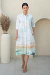 Shop_Merakus_Multi Color Cotton Poplin Print Moss Watercolor Effect Collar Neck Shirt Dress _Online_at_Aza_Fashions