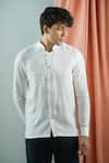 Buy_Aryavir Malhotra_White Linen Checkered Mandarin Collar Shirt _at_Aza_Fashions