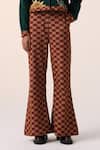 Shop_Cord_Maroon Corduroy Checkered Print Pant _at_Aza_Fashions
