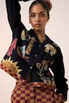 Buy_Cord_Black Corduroy Embroidery Collared Jungle Applique Cropped Shirt _Online_at_Aza_Fashions