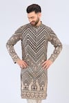Buy_Kasbah_Black Georgette Embroidery Peacock Motif Kurta _at_Aza_Fashions