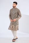 Kasbah_Black Georgette Embroidery Peacock Motif Kurta _Online_at_Aza_Fashions