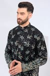 Buy_Kasbah_Black Georgette Embroidery Floral Thread Kurta _Online_at_Aza_Fashions