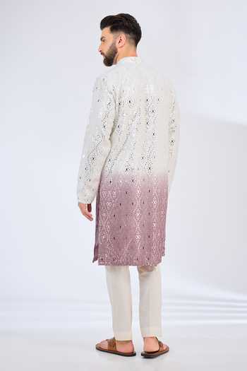 Shop_Kasbah_White Silk Mirrors Ombre Embroidered Kurta _at_Aza_Fashions