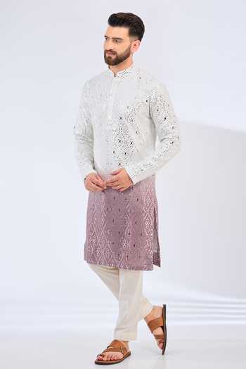 Kasbah_White Silk Mirrors Ombre Embroidered Kurta _Online_at_Aza_Fashions