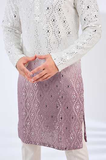 Buy_Kasbah_White Silk Mirrors Ombre Embroidered Kurta _Online_at_Aza_Fashions