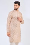 Shop_Kasbah_Pink Georgette Mirrors, Zari Embroidered And Work Kurta _at_Aza_Fashions