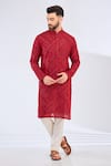 Buy_Kasbah_Red Georgette Sequins, Embroidery Thread Kurta _at_Aza_Fashions