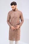 Buy_Kasbah_Beige Georgette Embroidery Floral Kashmiri Kurta _at_Aza_Fashions