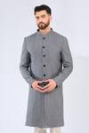 Buy_Kasbah_Gray Silk Embroidery Grey Butti Sherwani _at_Aza_Fashions