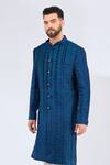 Buy_Kasbah_Blue Velvet Embroidery Geometric Sherwani _at_Aza_Fashions