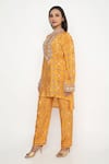 Shop_Neha Mehra_Orange Crepe Embroidery Round Neck Geometric Bloom Print Kurta Set _Online_at_Aza_Fashions