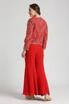 Shop_Neha Mehra_Red Crepe Embroidery Open Neck Geometric Vine Jacket Sharara Set _at_Aza_Fashions