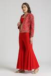 Buy_Neha Mehra_Red Crepe Embroidery Open Neck Geometric Vine Jacket Sharara Set _Online_at_Aza_Fashions