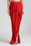 Buy_Neha Mehra_Red Crepe Embroidery, Ruffles Open Neck Geometric Vine Jacket And Skirt Set 