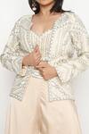 Neha Mehra_Ivory Crepe Embroidery Open Neck Ornate Vine Jacket And Pant Set _Online_at_Aza_Fashions