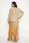 Shop_Neha Mehra_Gold Crepe Embroidery Open Neck Geometric Vine Bloom Jacket Set _at_Aza_Fashions