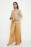 Neha Mehra_Gold Crepe Embroidery Open Neck Geometric Vine Bloom Jacket Set _Online_at_Aza_Fashions