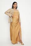 Shop_Neha Mehra_Gold Crepe Embroidery Open Neck Geometric Vine Bloom Jacket Set _Online_at_Aza_Fashions