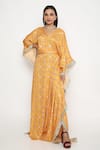 Buy_Neha Mehra_Orange Satin Embroidery V-neck Geometric Blossom Print Kaftan _at_Aza_Fashions