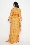 Shop_Neha Mehra_Orange Satin Embroidery V-neck Geometric Blossom Print Kaftan _at_Aza_Fashions