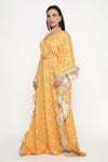 Shop_Neha Mehra_Orange Satin Embroidery V-neck Geometric Blossom Print Kaftan _Online_at_Aza_Fashions