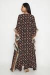 Shop_Neha Mehra_Black Satin V-neck Mosaic Flora Print Kaftan And Pant Set _at_Aza_Fashions