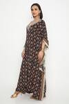 Buy_Neha Mehra_Black Satin V-neck Mosaic Flora Print Kaftan And Pant Set _Online_at_Aza_Fashions