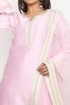 Neha Mehra_Pink Chanderi, Chiffon Lace Round Neck Embellished Kurta Set _Online_at_Aza_Fashions