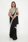 Buy_Neha Mehra_Black Satin Sequins, Zari Embroidered Pre-stitched Saree _at_Aza_Fashions
