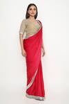 Buy_Neha Mehra_Red Satin Sequins Applique Embroidered Saree _Online_at_Aza_Fashions