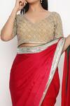 Shop_Neha Mehra_Red Satin Sequins Applique Embroidered Saree _Online_at_Aza_Fashions
