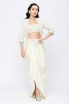 Buy_Neha Mehra_White Crepe Embroidery Pearl Jacket Open Skirt Set _at_Aza_Fashions
