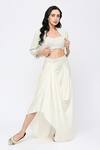 Shop_Neha Mehra_White Crepe Embroidery Pearl Jacket Open Skirt Set _at_Aza_Fashions