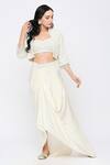 Buy_Neha Mehra_White Crepe Embroidery Pearl Jacket Open Skirt Set _Online_at_Aza_Fashions