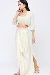 Neha Mehra_White Crepe Embroidery Pearl Jacket Open Skirt Set _at_Aza_Fashions