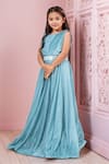 Petite Pomme_Green Cotton Shimmer Embroidered Pleated Gown _Online_at_Aza_Fashions