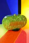 Buy_Be Chic_Green Neon 3d Textured Oval Clutch_at_Aza_Fashions