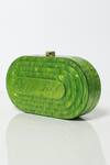 Be Chic_Green Neon 3d Textured Oval Clutch