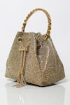 Shop Be Chic Gold Crystals, Tassels Embellished Potli Online Shop_Be Chic_Gold Crystals, Tassels Embellished Potli _Online